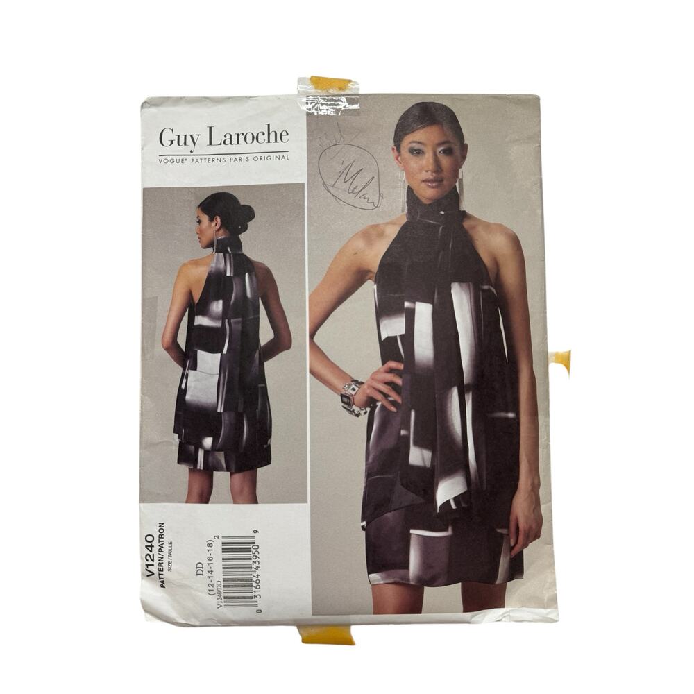 VOGUE Guy Laroche Dress Pattern V1240 DD 12/14/16/18 Semi-fitted Lined Easy